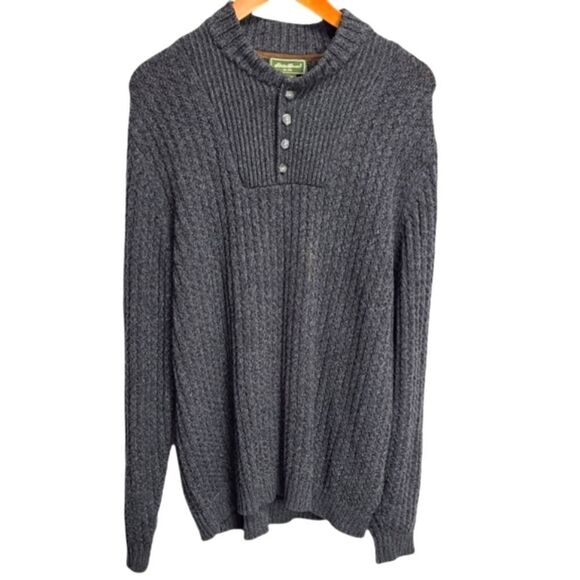 Eddie Bauer Men's Knitted 100% Cotton Gray Sweater Like New Size Large - Picture 1 of 6